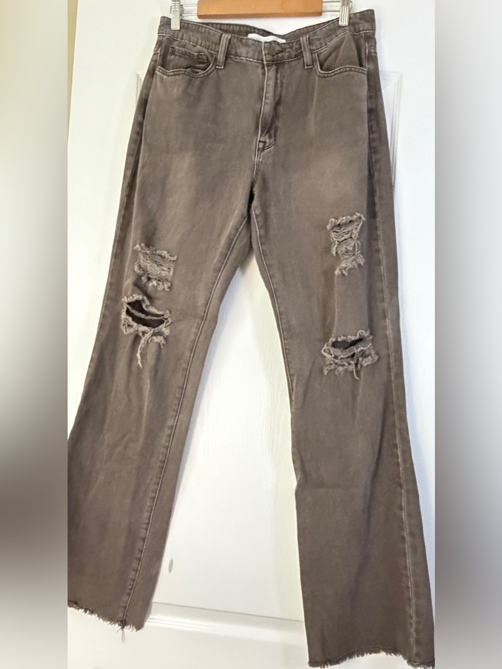 Altar’d State Brown Distressed Straight Leg Jeans Size 30 Raw Hem 100% Cotton